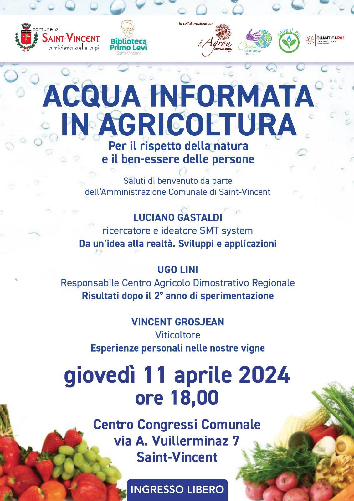 Acqua informata in agricoltura – Saint Vincent 11 Aprile 2024